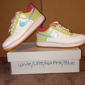 AIR FORCE 1 LE(GS), size: 5.5Y, color: white/lime/hot pink/ blue